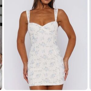 White Fox Boutique White and Blue Floral Mini Dress